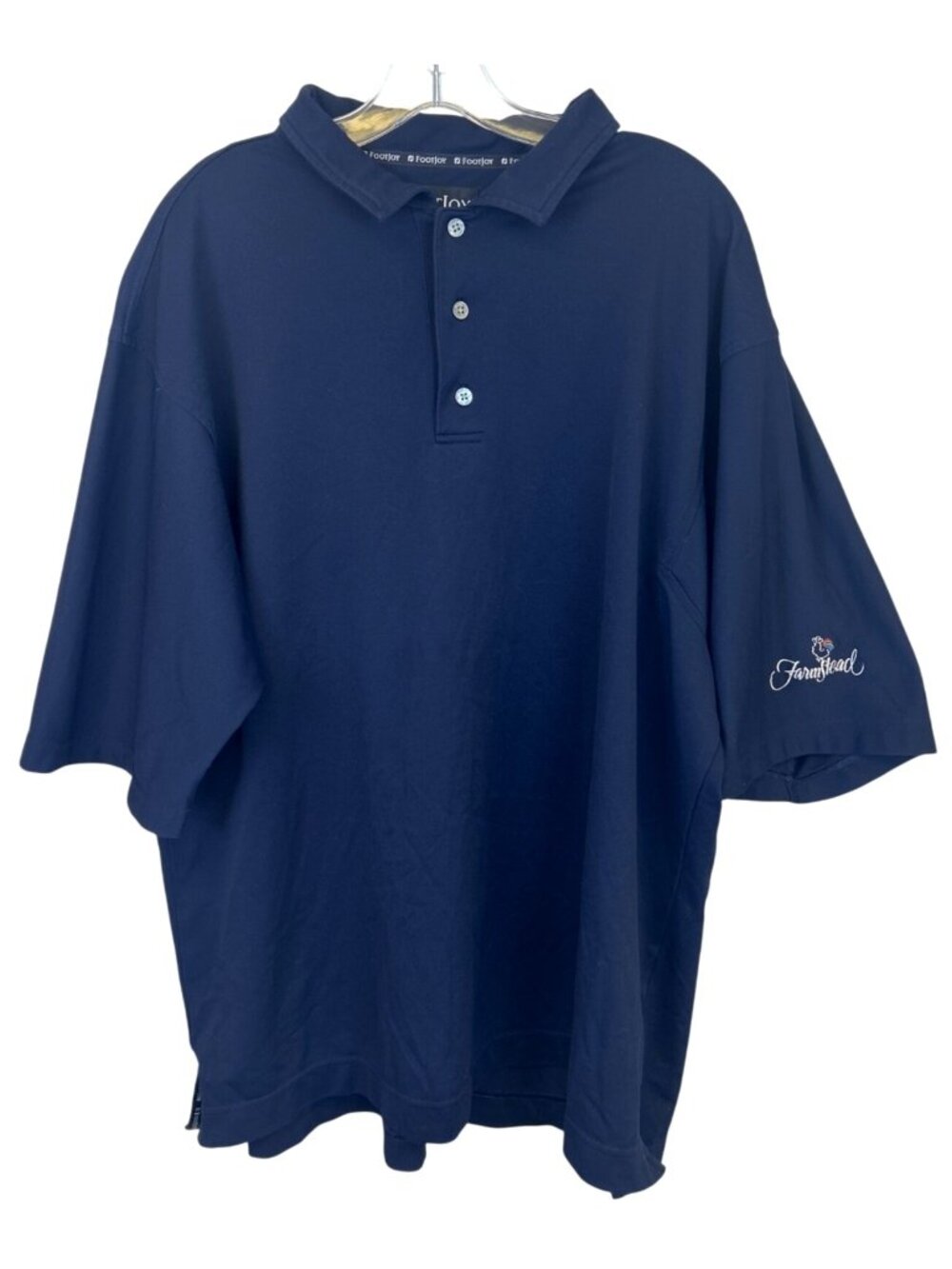 FootJoy Navy Blue Polo Shirt Sz L Short Sleeve Golf Embroidered Farmstead Logo